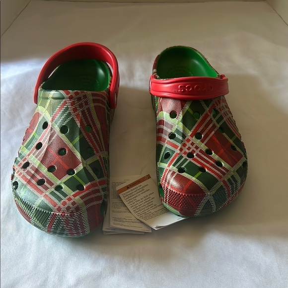 CROCS Red and Green Plaid Loafers - Picture 1 of 4